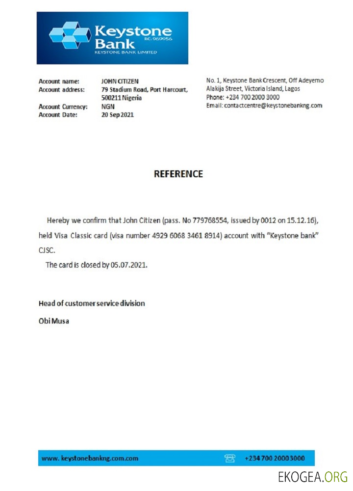 Nigeria , Keystone bank , closure référence